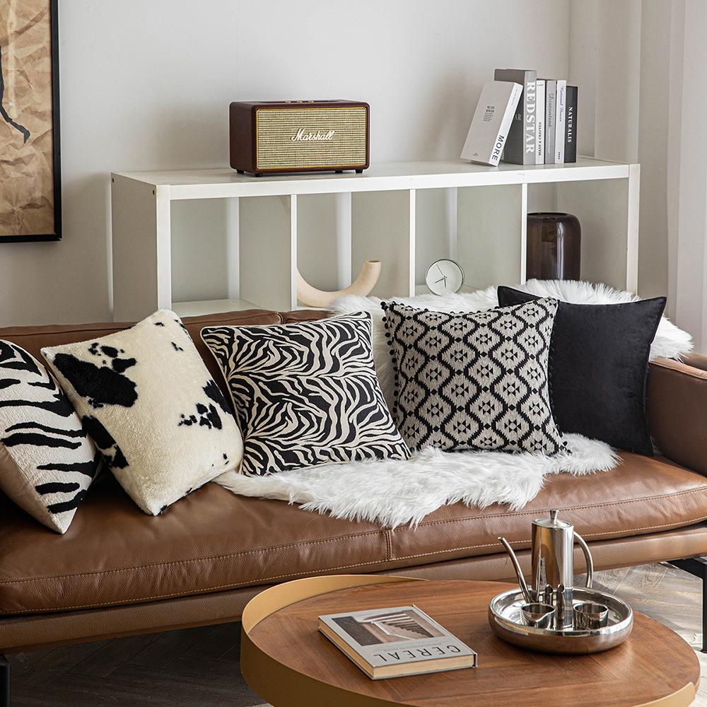 Black and White Contrasting Color Pillowcase Italian-style Living Room Sofa Cushion Cover Zebra Print Leopard Print Model Room Pillowcase
