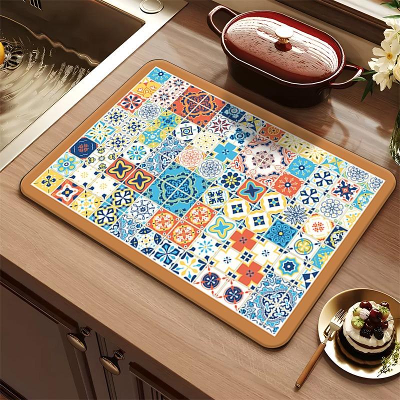 Colored tile series kitchen drain mat absorbent quick drying tableware mat bar insulation mat coffee machine drain mat