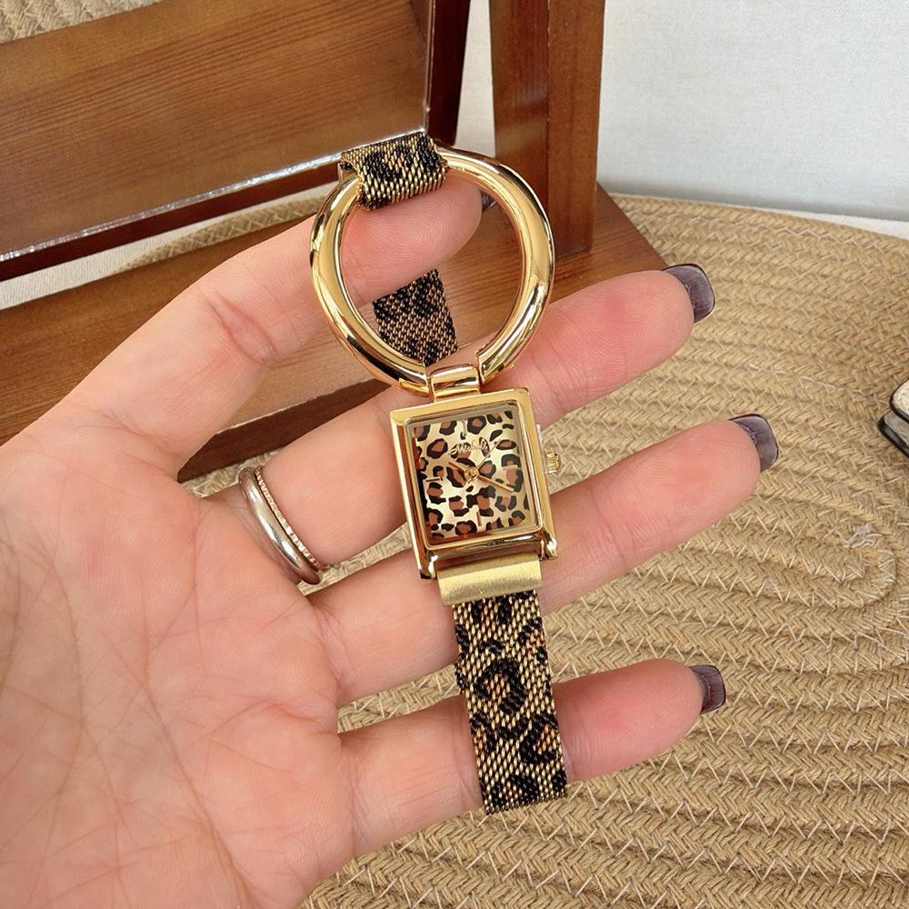 Ring Antique Square Leopard Print Mesh Belt Women'S Watch Women'S Niche Light Luxury Temperament Quartz