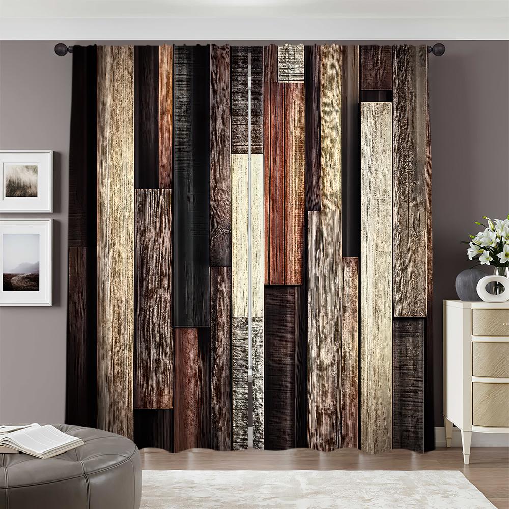 2 Stück   Frühling Sommer Vorhänge Streifen rustikaler Stil Vintage Holz Lichtdurchlässig transparente Vorhänge Polyester Gewebe Außendekorationen