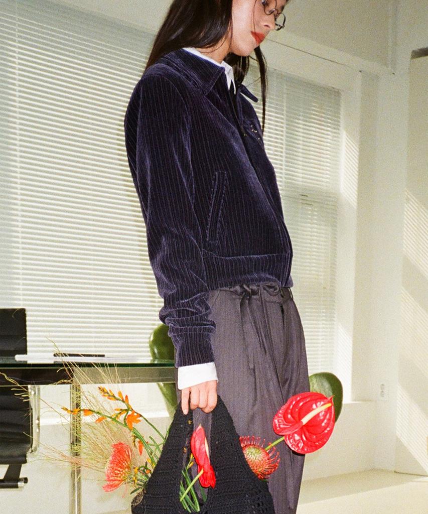 Iugamakaras Velor Collar Zip-Up Jacket (Navy)