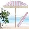 Striped Patio Umbrella with Fringe Outdoor Sunshade Umbrella with Tilt Pole for Balcony Terrace Swimming Pool Beach Garden