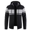 Men's Hooded Sweater Cardigan Plus Velvet Autumn and Winter Men's Knitted Sweater Color-blocking Youth Coat