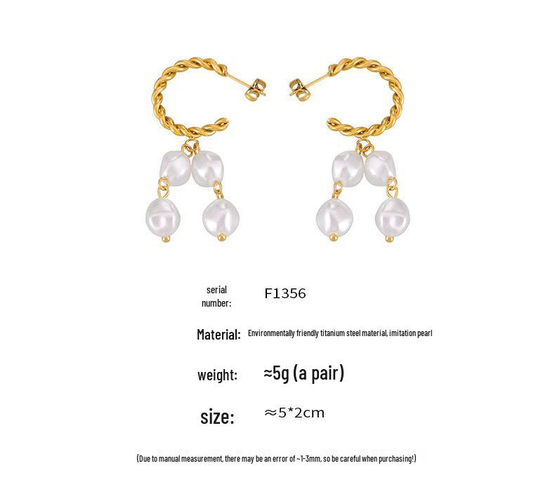 Bohemian Twist Faux Pearl Earrings: Elegant 18k Gold-Plated Titanium Steel Studs
