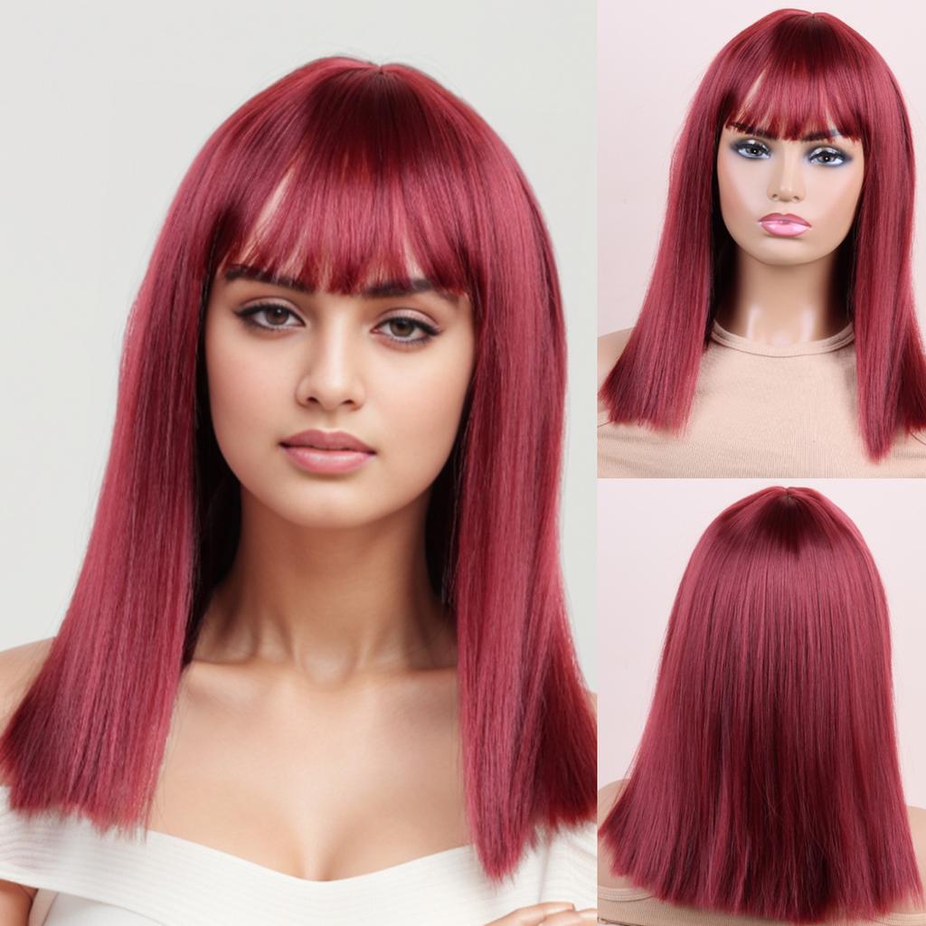 Synthetic Blond Brown White Red Wigs With Bangs Short Straight Wigs for Women Daily Cosplay Natural Hair Wig Heat Resistant Fiber