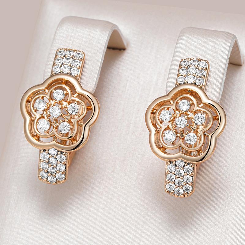 Kienl Rose Gold Color Crystal Flower Earring Women Natural Zircon Accessories Trend Ethnic Bride Daily Vintage Jewelry