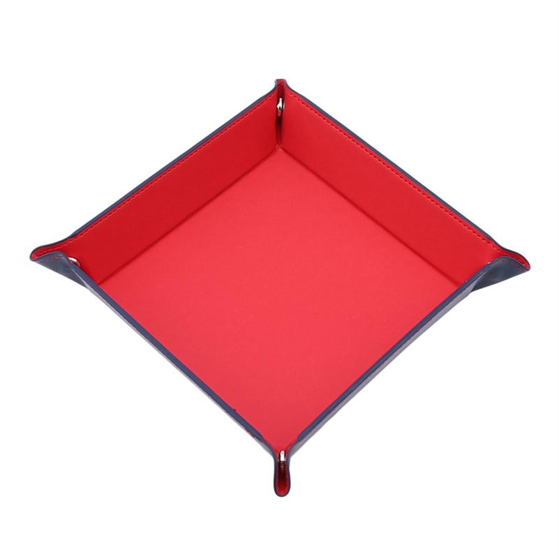 

PU Leather Dice Tray Foldable Rectangle Dice Rolling Tray with Soft Felt Base Quiet Dice Holder for DnD RPG Board Games One size красный