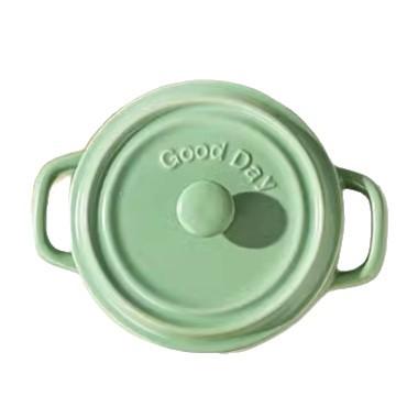 Nordic Style Ceramic Binaural Bowl With Lid Creative Cream Style Household Baking Baked Rice Bowl Baby Complementary Food Bowl Dessert Bowl