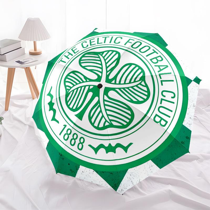 Celtic Football Club, Automatisches Öffnen und Schließen, 8-Rippen-Struktur, Tragbarer Regenschirm, Geeignet für Männer und Frauen, Alle Jahreszeiten Pe