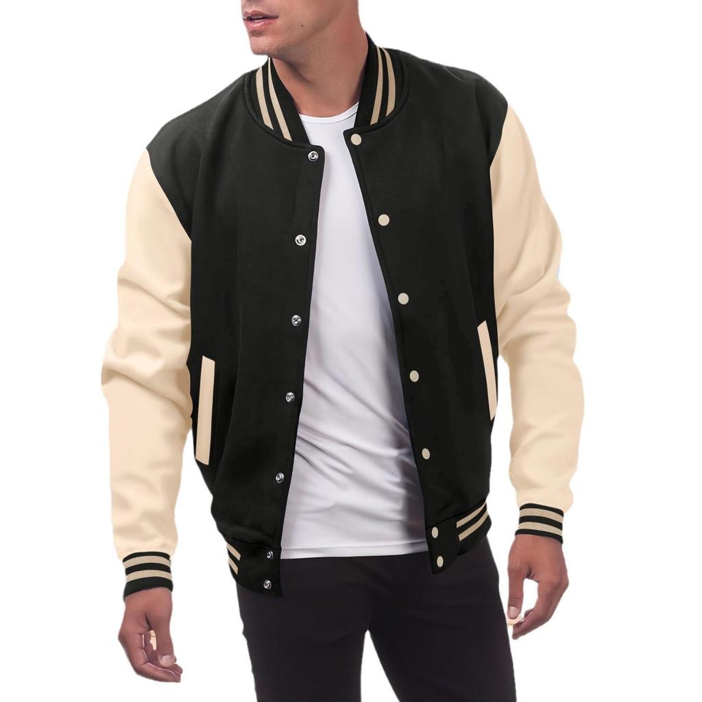 Casual Varsity Jacket for Men Long Sleeve Slim Fit Letterman Baseball Bomber Jackets Lightweight Sweatshirt Men's Button Down Windbreaker Jackets