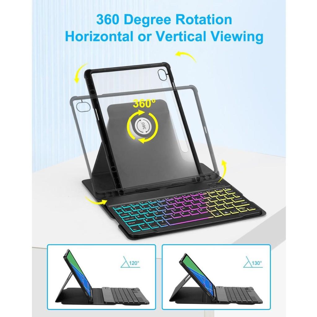 Compatible Samsung A11+ Bluetooth Keyboard Case: S10 Lite Acrylic 360° Rotating Backlit Cover & S11 Leather Case