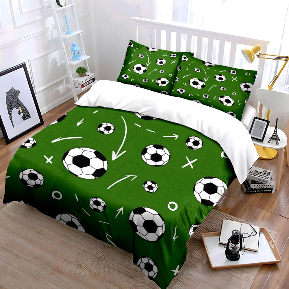 Fußballmuster Grün Design Bettwäsche Bettbezug Set  (1*Bettbezug 2*Kissenbezüge, ohne Bettdecke)