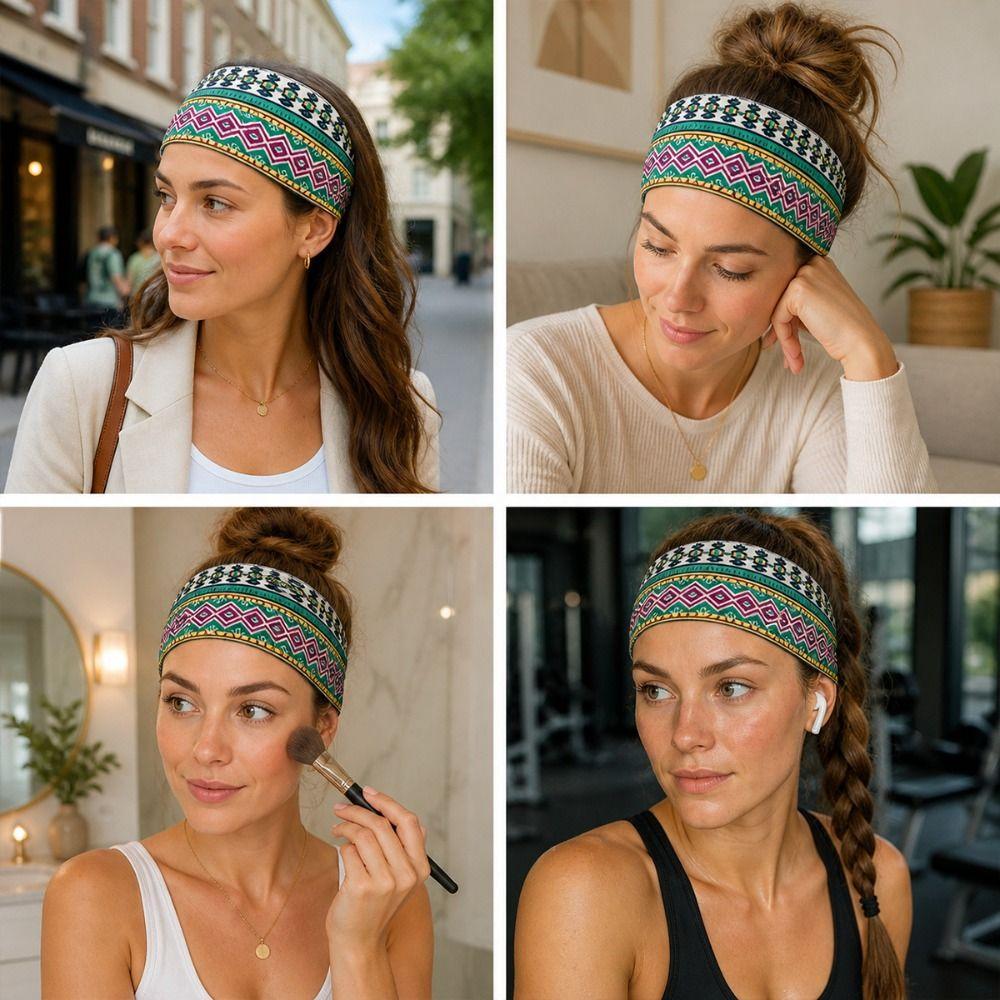 Ethnic Print Makeup Headband Sweat-absorbent Sport Hairband Durable Women's Hairband Daily Use