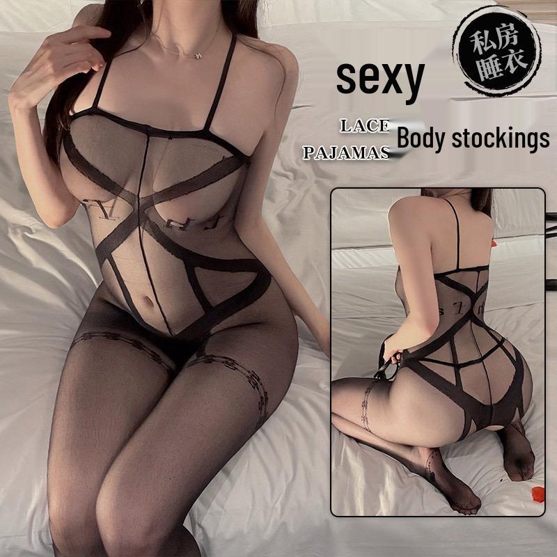 Sexy Open Crotch Fishnet Lingerie with Stockings – One Piece Outfit
