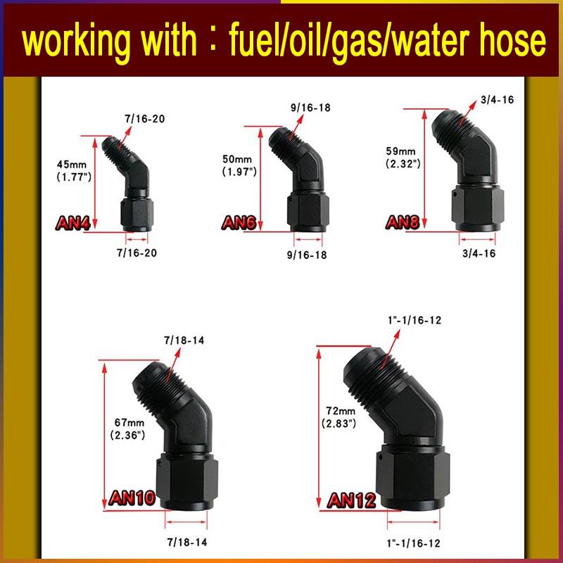 2PCS car repair joint end joint internal thread to external thread pneumatic push lock rotary joint 45 ° 90 ° AN4-12 Connector