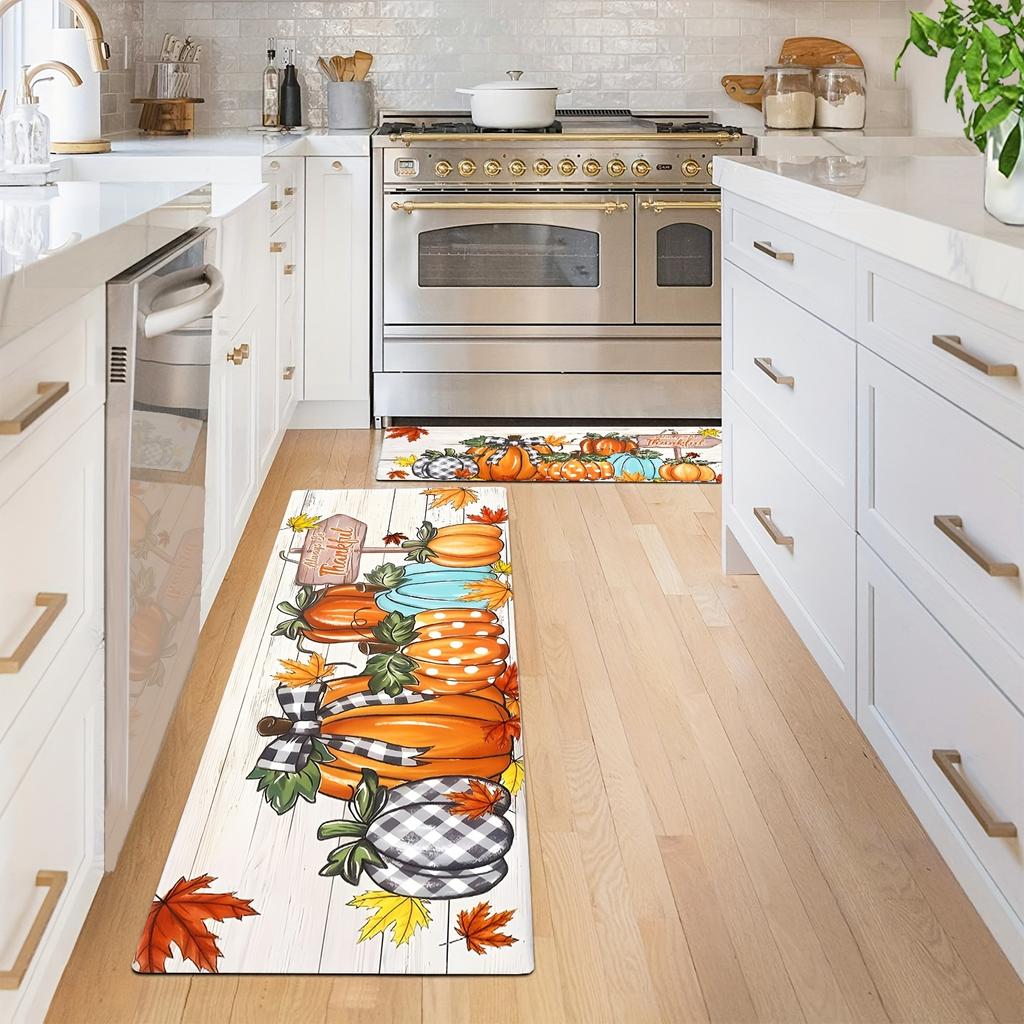 Fall Pumpkin Maple Leaf Kitchen Floor Mat Decor Carpet for Living Room Non-slip Hallway Balcony Rugs Thanksgiving Decorations