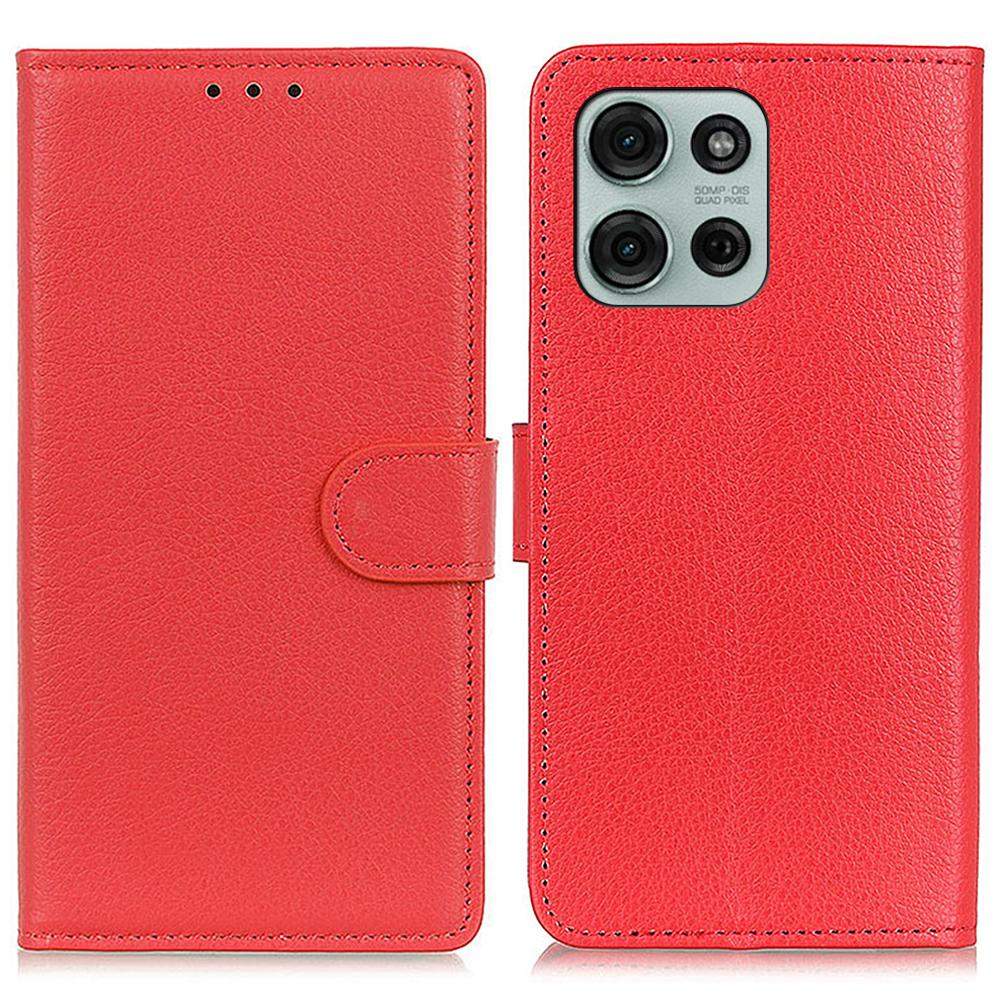 

For Motorola Moto G75 5G Wallet Case PU Leather Phone Cover Litchi Texture Red