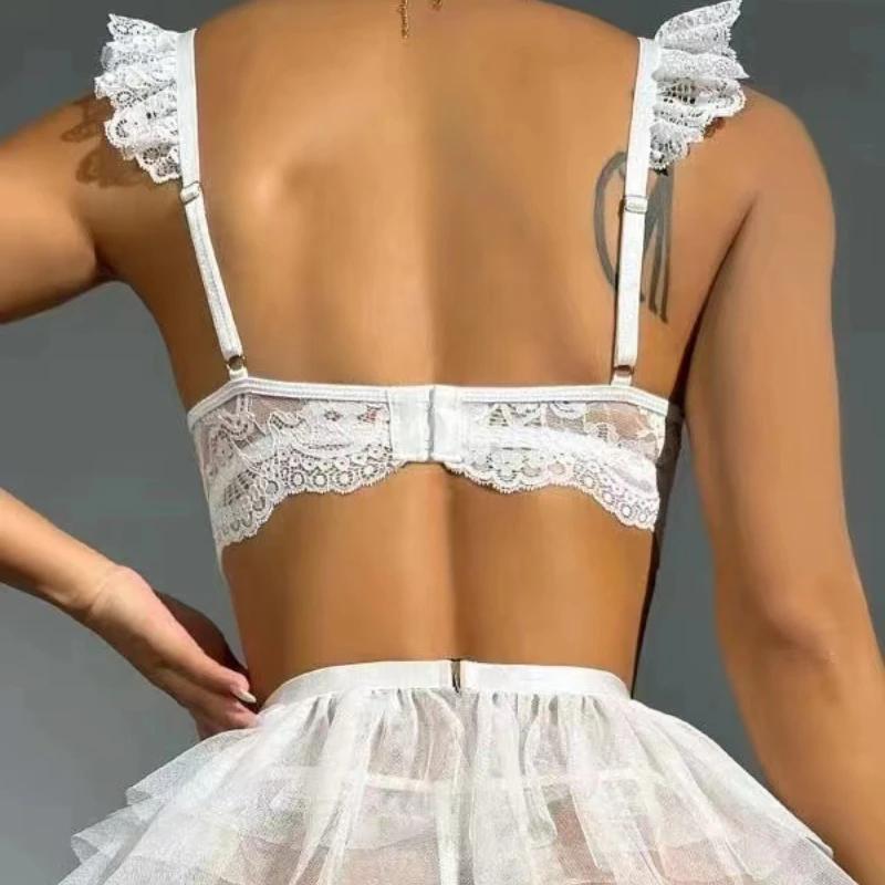 Lingerie For Women Mesh Skirts Bra G-String Garter Belt Porno Suit Ultrathin Bra & Briefs Sets Perspective Sensual Underwear