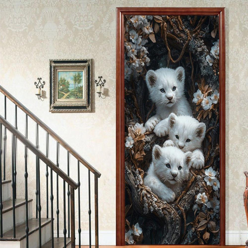 

1 шт. тигр Веранда Виниловая наклейка на дверь для спальни Домашний декор Самоклеящаяся Съемная Наклейка на стену Реновация двери Водонепроницаемый Постер 90x200cm