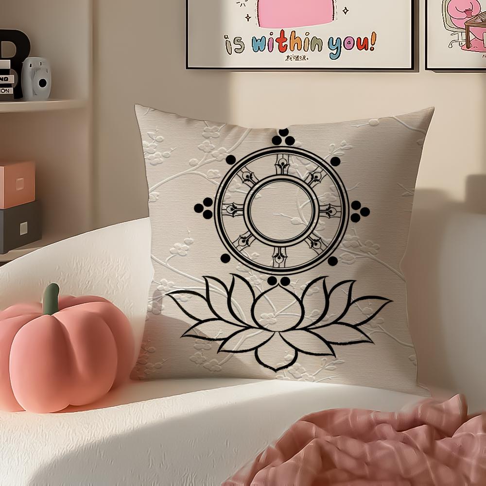 Sacred Religious Symbol DDharmacakra Cushion Cover Pillowcase Short Plush Invisible zipper Room Sofa Cushion Cover