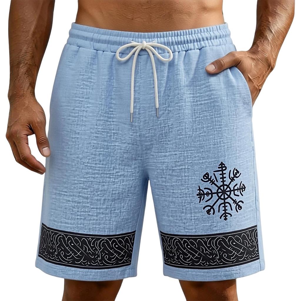 Pantaloncini Casual Estivi da Uomo Effetto Lino Leggeri Coulisse Vita Elastica Vestibilità Rilassata Cinque Tasche con Fantasia Stampata