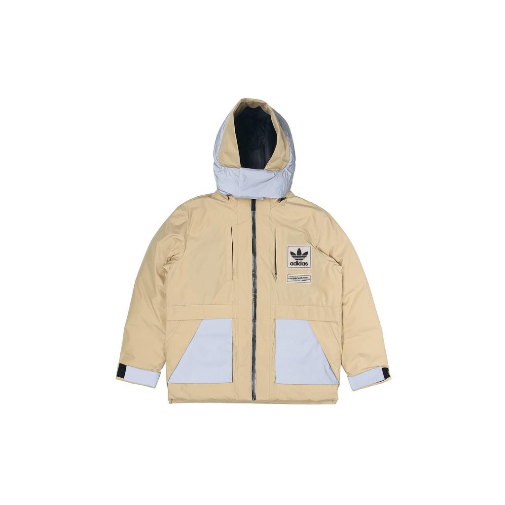 Adidas Originals Logo Patchwork Hooded Down Jacket Men Outerwear Khaki H66018