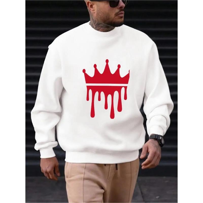Men's Crown Print Casual Sweatshirt - Long Sleeve Crew Neck, For Sports And Daily Wear.