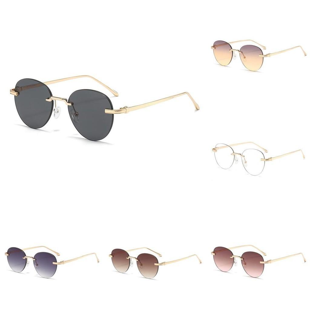 Classy Sunglasses Oval Metal Frame Lenses Uv  Summer Outdoor Protection Sun