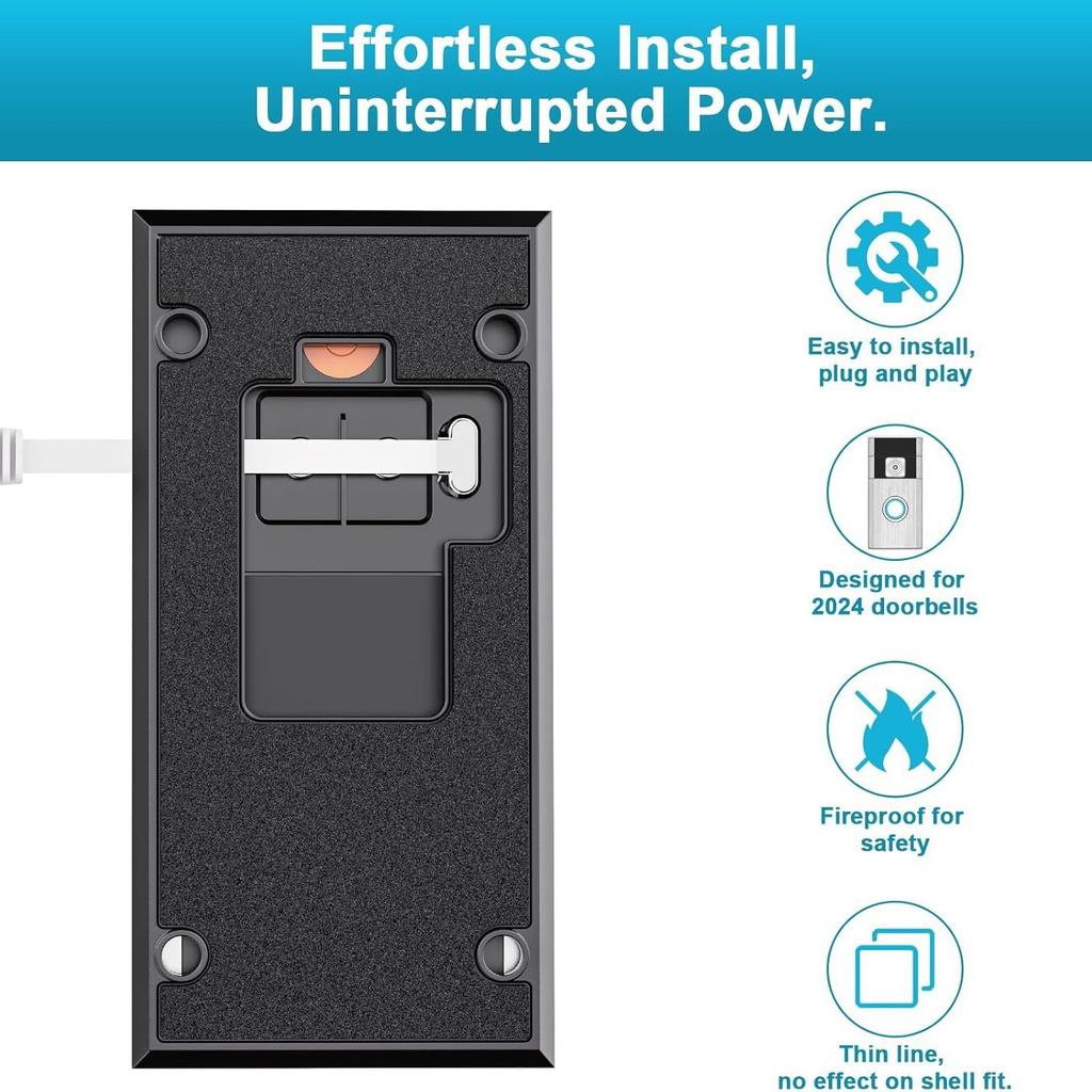 Ultra-thin Ultra-flat Power Extension Cable with App Control 4-Meter Length for Ring Doorbell Charging