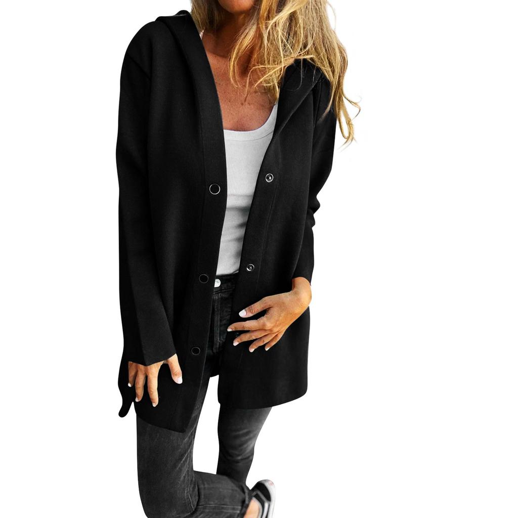 Women's Casual Fashion Solid Color Long Sleeved  Pocket Casual Single Breasted Hooded Jacket