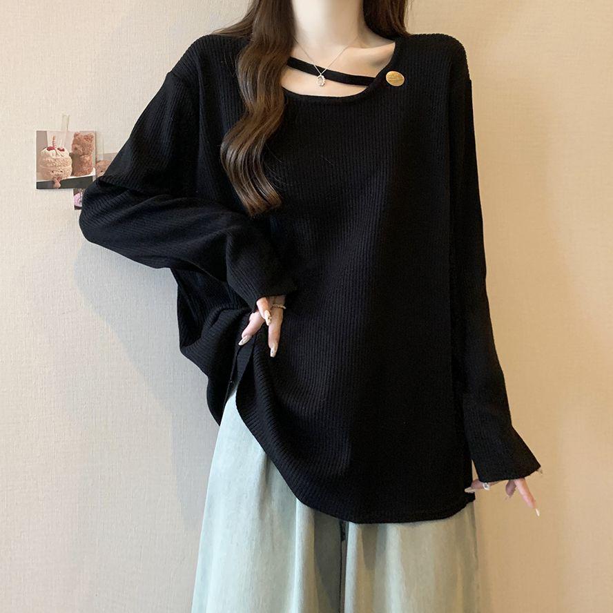 

Plus Size Women s Patchwork Long Sleeve Hollow Out Top - Autumn 2025 M чёрный