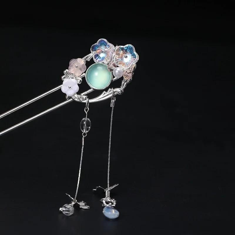 Épingles à cheveux chinoises en métal à pompons faites main vintage pour femmes ethniques ornements accessoires de bijoux de mode