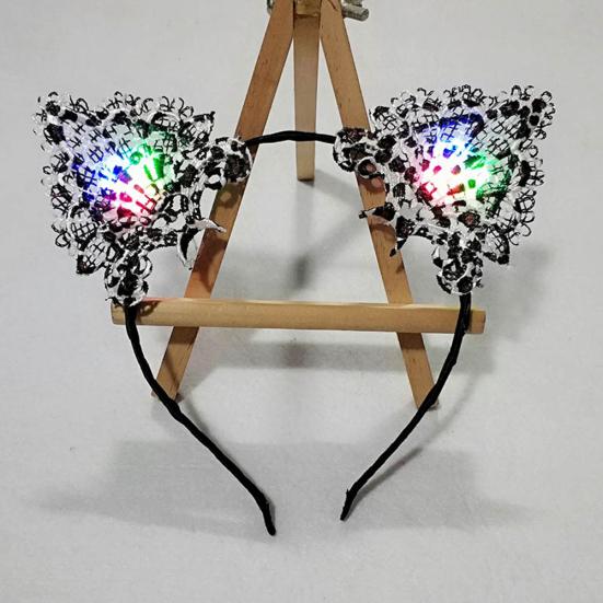 Women LED Light Up Cat Ears Lace Hair Hoop Headband Headwear Party Supplies