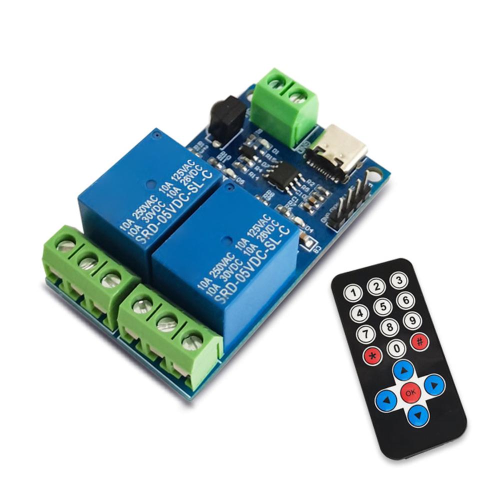 DC 5V Relay Module 2 Channel Type-C USB Wireless Smart Home Remote Control Switch with Infrared Remote Control