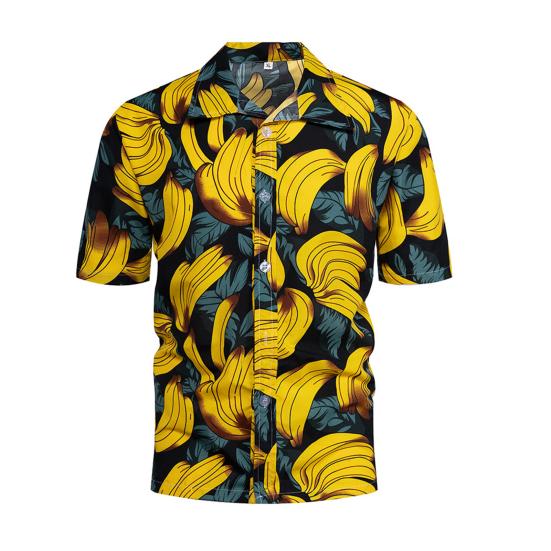Strandskjorte Løs Enkeltspent Hawaii Bananprint Korte Ermer Sommerstopper Hverdagsklær