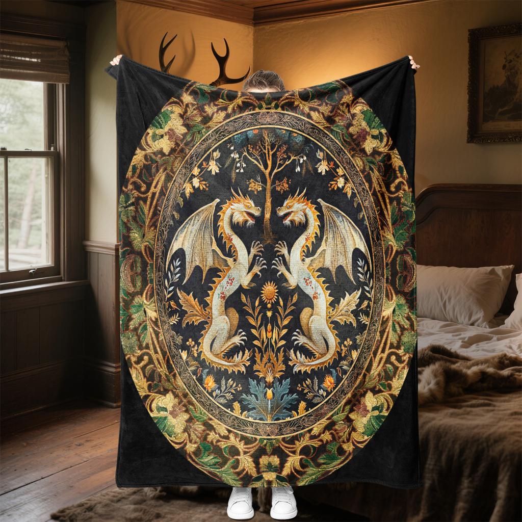 1pc Medieval ornate Baroque dragon blanket, al season lightweigh Poster blanket home office outdoor nap multifunc Poster blanketional blanket