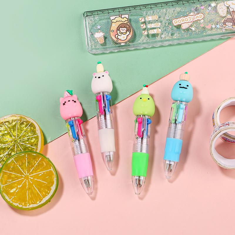 Korean Cute Animal Head 4-Color Click Ballpoint Pen