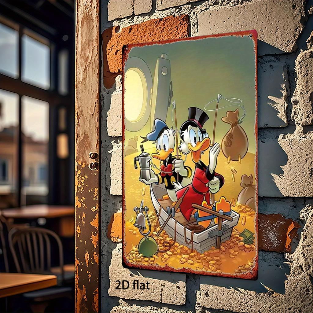 1pc Donald Duck & Scrooge McDuck Treasure Hunt Metal Wall Art - 20.32x30.48 Cm Iron Decorative Plaque with Pre-Drilled Holes, Vi