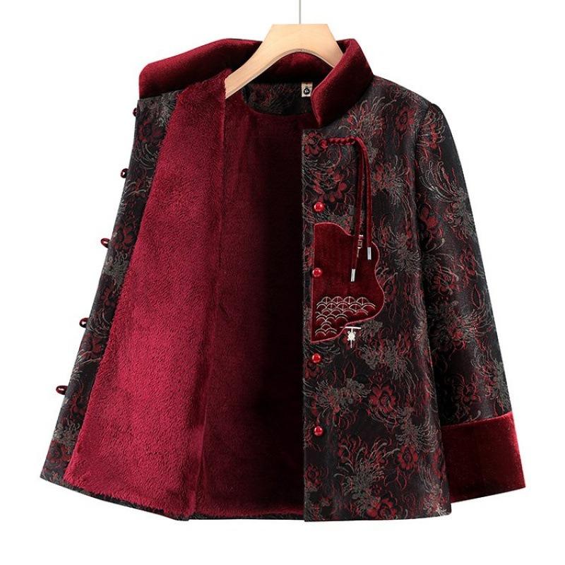 New grandma winter padded coat velvet old lady Tang coat thickened old mother padded jacket