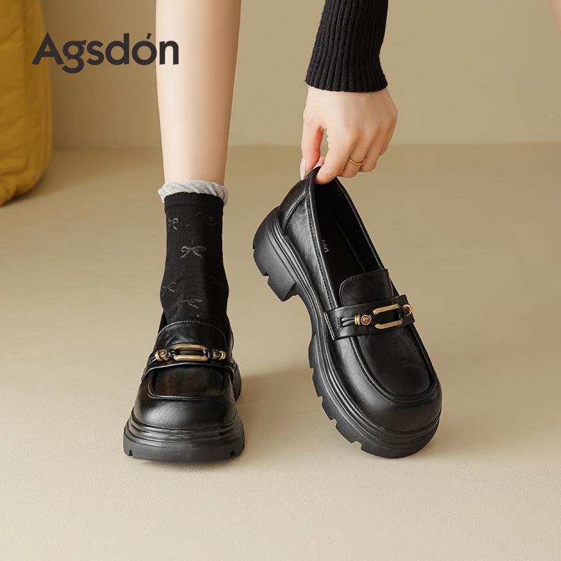 Augustine black loafers women's 2025 new autumn platform casual huge good-looking British small leather shoes