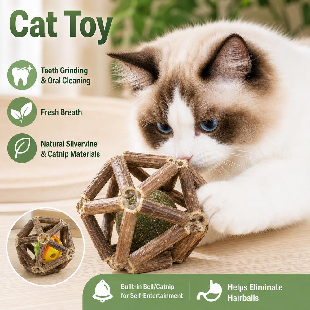 Catnip Toy Bell Ball Interactive Cat Teaser Stick Teeth Grinding Chewing Toy Self-Entertainment Cat Toy Supplies