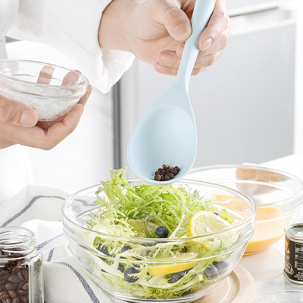Blue Silicone Cooking Utensils Set Non-Stick Spatula Soup Spoon Eggbeater Food Clip Natural Wood Handle with Storage Box Kitchen Tools