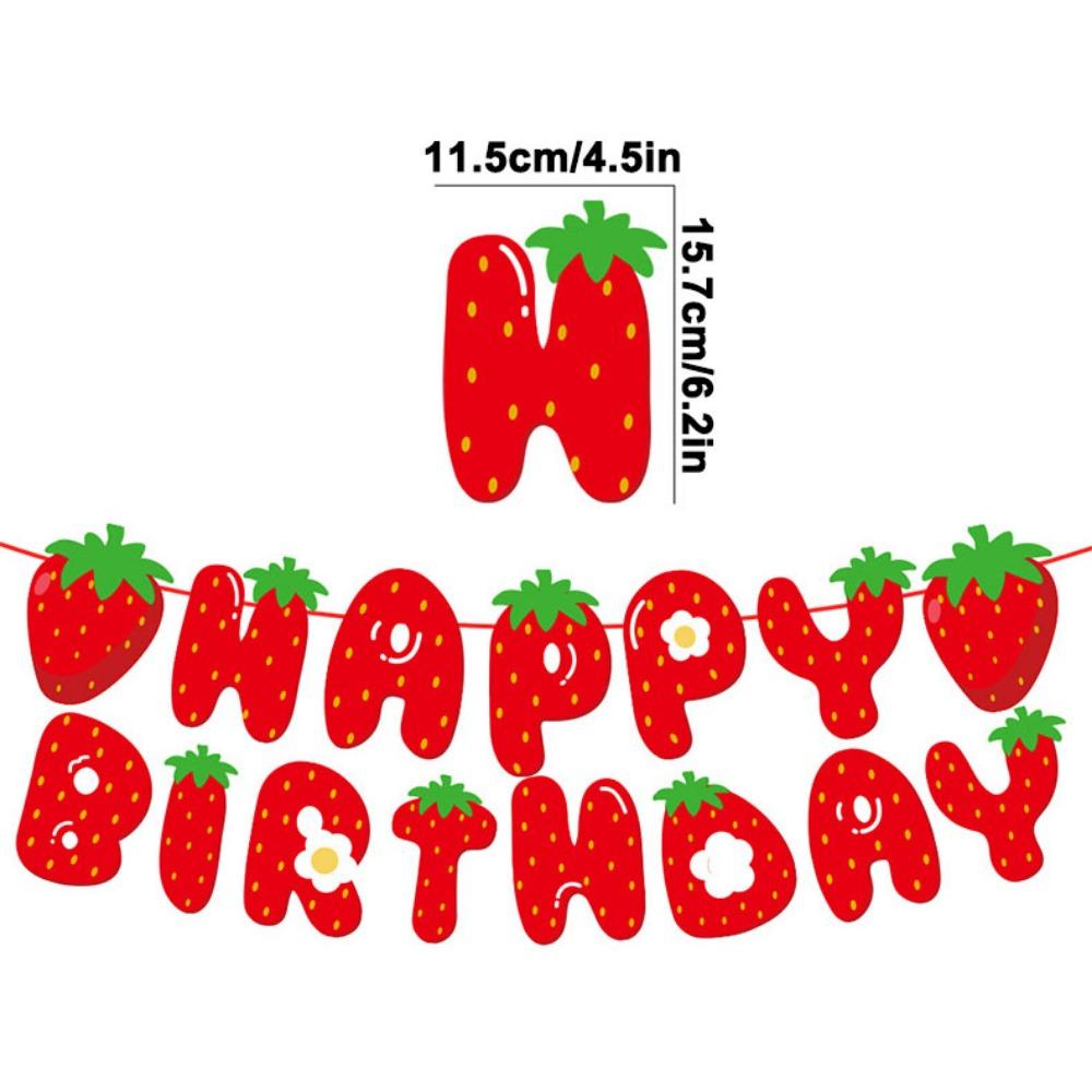 5pcs Strawberry Happy Birthday Banner Strawberry Themed Birthday Party Decoration Berry Sweet Party Decoration