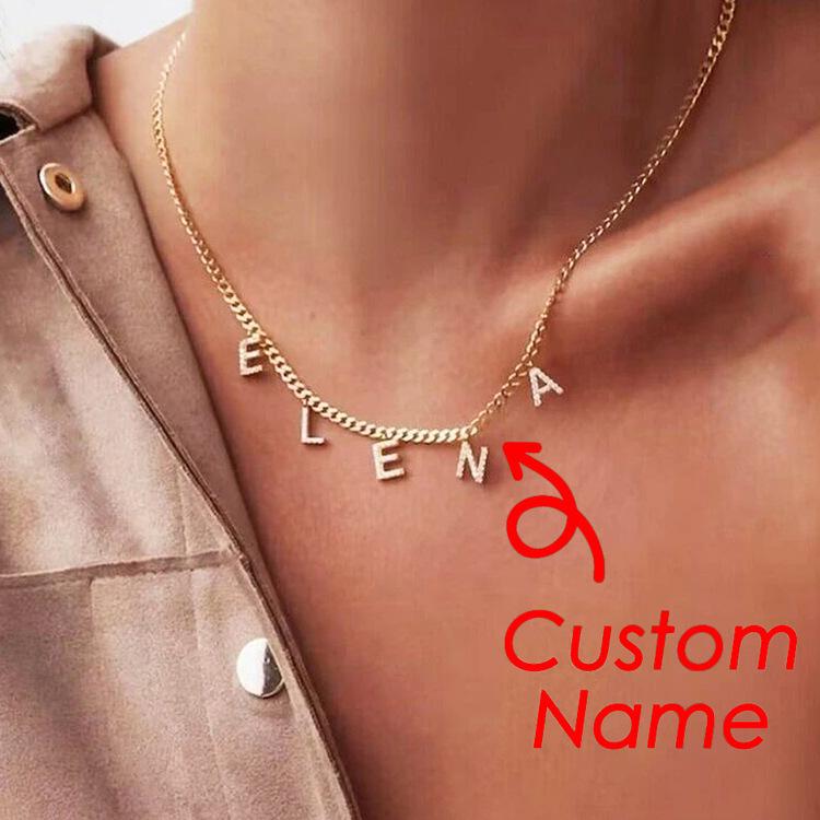 DIY Simple English Letter Necklace with Diamond Inlaid Pendant, Stainless Steel Jewelry for Europe and America.