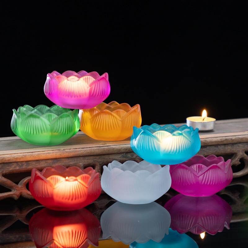 7.7cm Crystal Butter Lamp Handmade Lotus Incense Burner Household Buddha Zen Candle Holders Glass Cone Censer