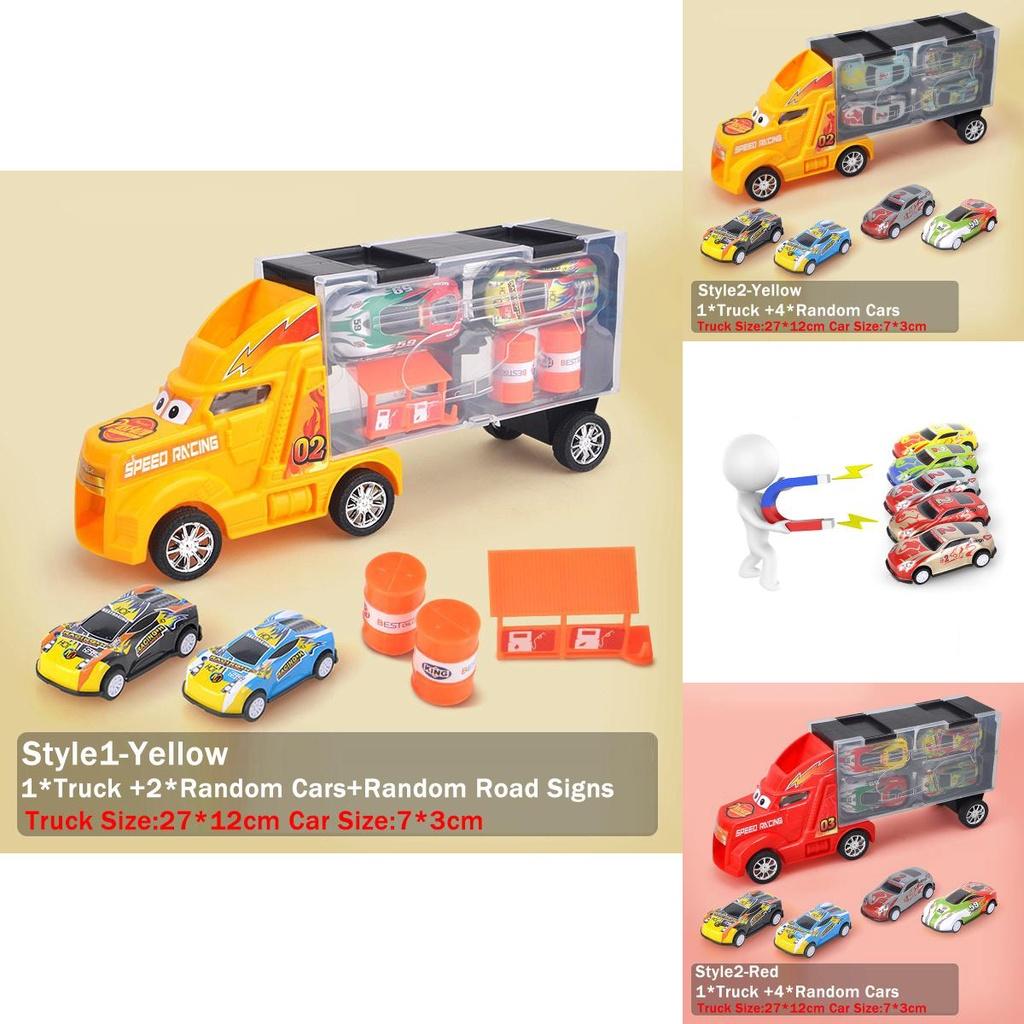 Ultimate Toy Truck Carrier Play Set With 4 Vibrant Mini Cars And Road Signs