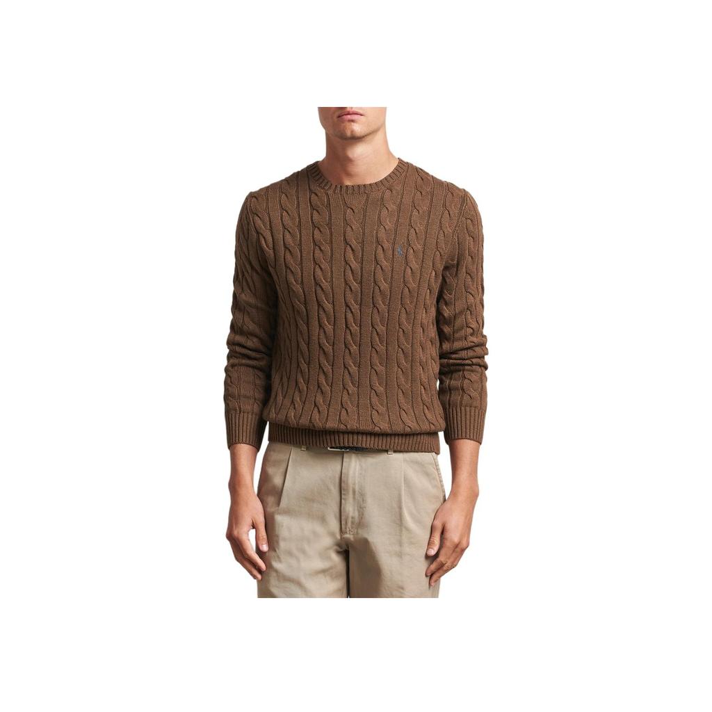 Polo Ralph Lauren Logo Embroidered Slim Fit Long Sleeve Knit Sweater Men Sweater Coffee-Brown 710775885-520