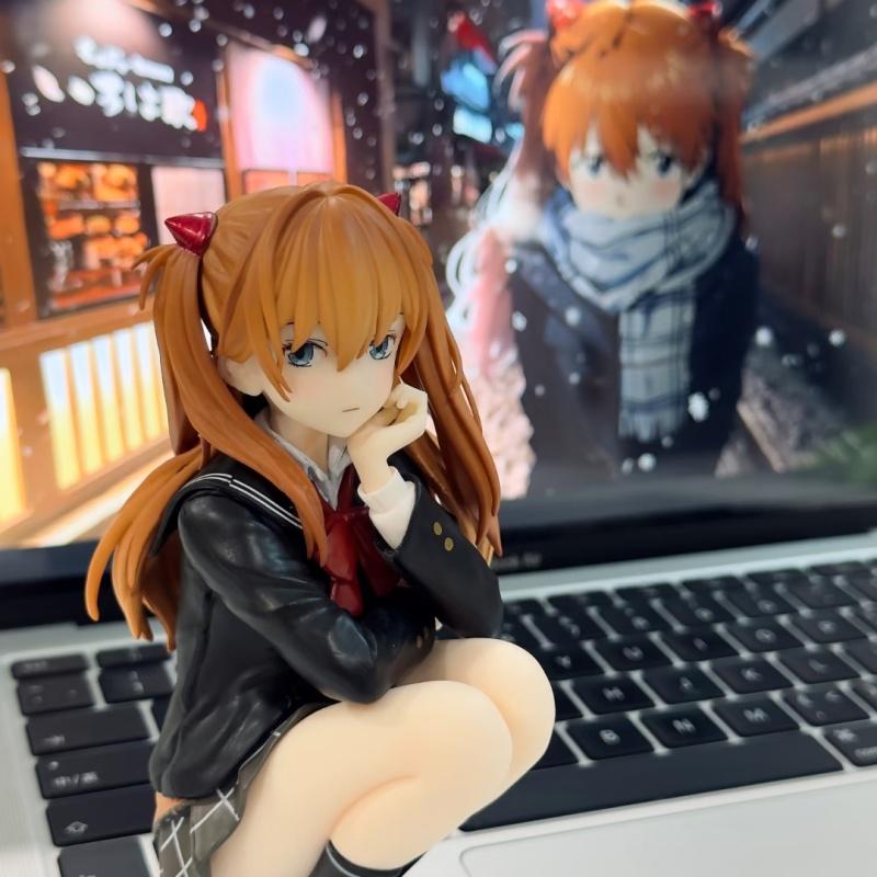NEW Eva Asuka Langley Soryu School Uniform Action Figure Gospel Warrior Collectible Ornament Beautiful Girl Squat Posture Toys