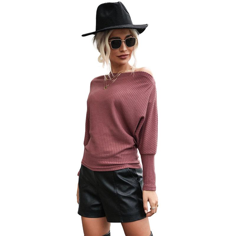 Damenbekleidung Mode Lässige Oberteile Hemden Modisches und Lässiges Temperament Frühherbst Damen Einfarbig Langärmlig Einseitig Schulterfrei Strickpullover