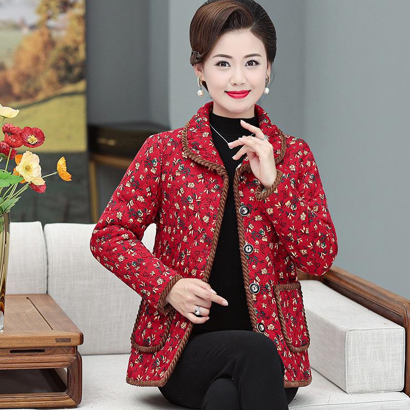 Middle-Aged Elderly Mothers Add Velvet Thicken Outerwear Warm Cotton-Padded Jacket Winter Loose Cotton Women Jacket